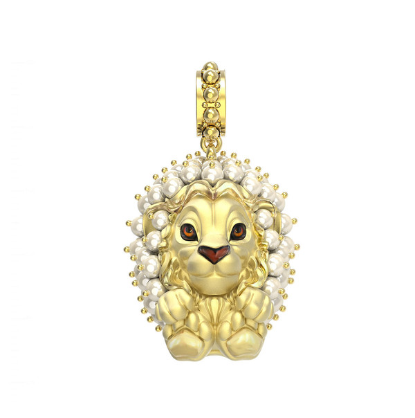 Подвеска из лимонного золота 585 пробы c эмалью и жемчугом