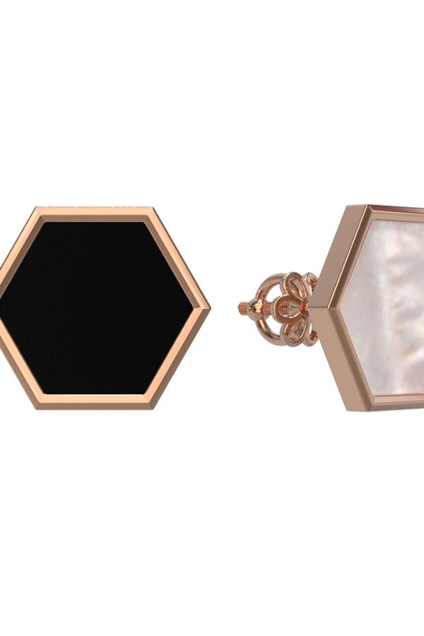 Серьги из золота c ониксом и перламутром