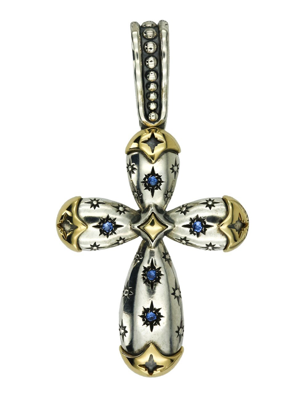 Крест из серебра и золота c фианитом и рубином