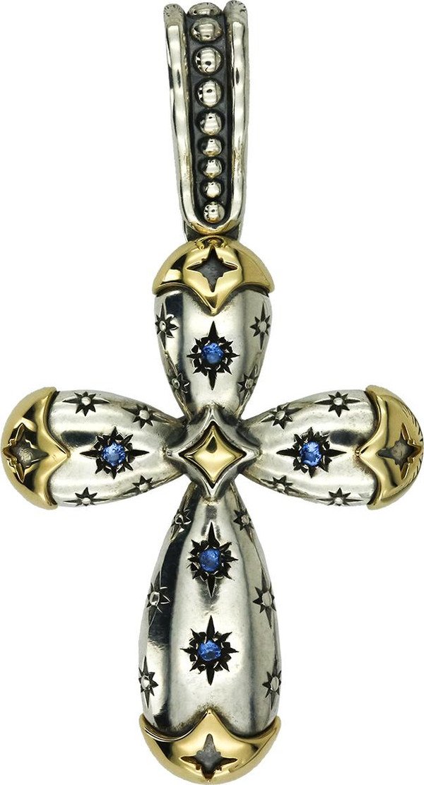 Крест из серебра 925 пробы и золота 750 пробы c фианитом и рубином