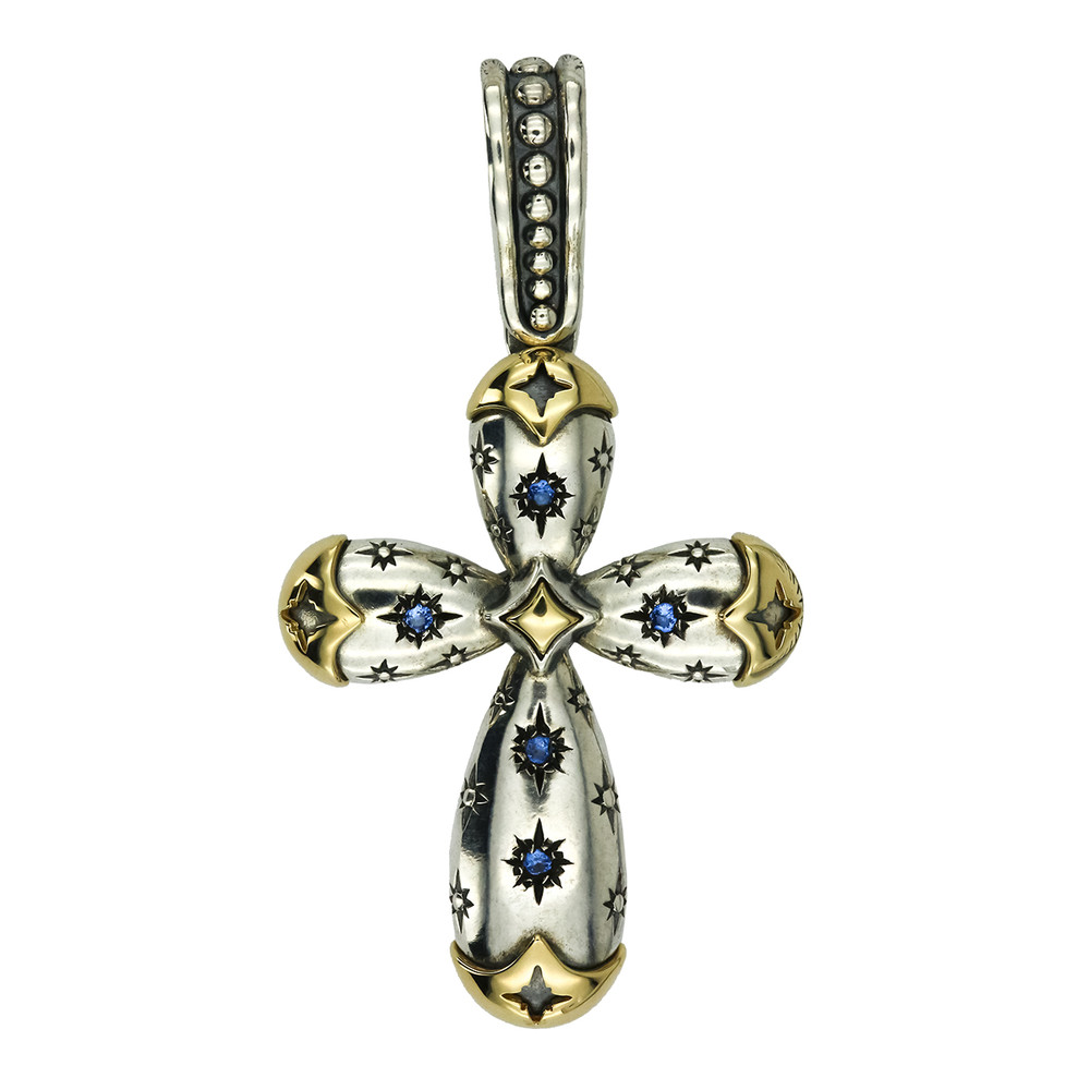 Крест из серебра 925 пробы и золота 750 пробы c фианитом и рубином