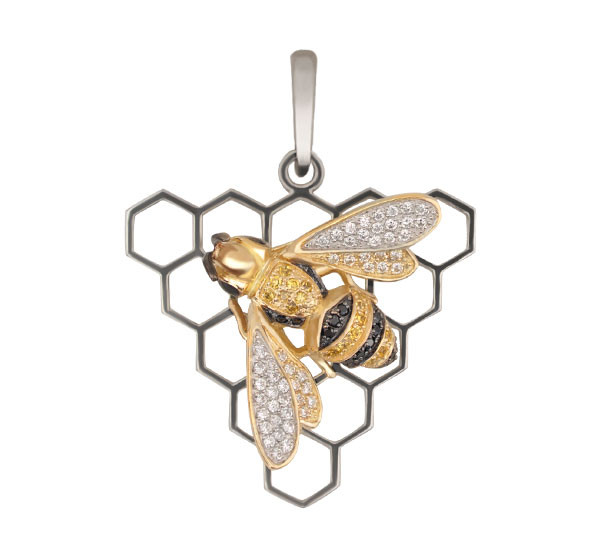 Подвеска из белого золота 585 пробы c эмалью и фианитом