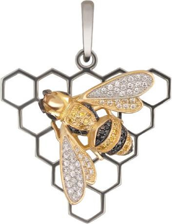 Подвеска из белого золота 585 пробы c эмалью и фианитом