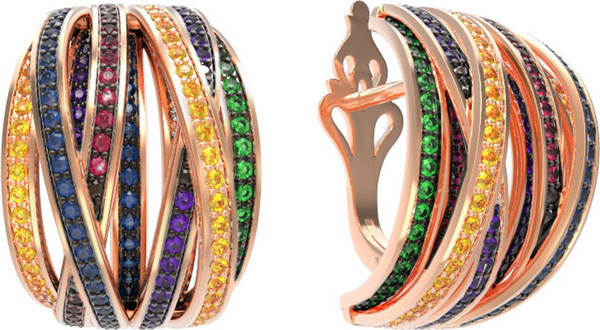 Серьги из красного золота 585 пробы c фианитом