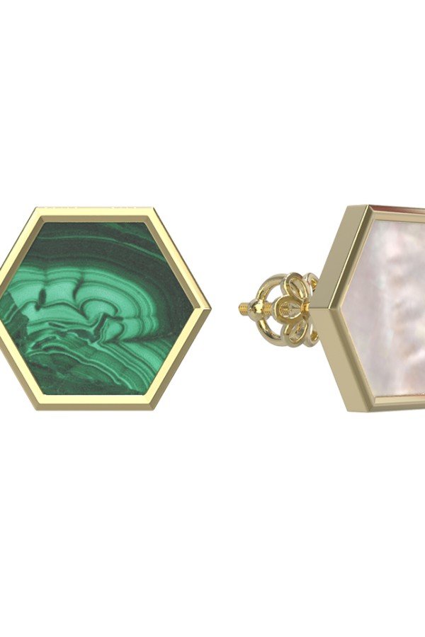 Серьги из лимонного золота c малахитом и перламутром