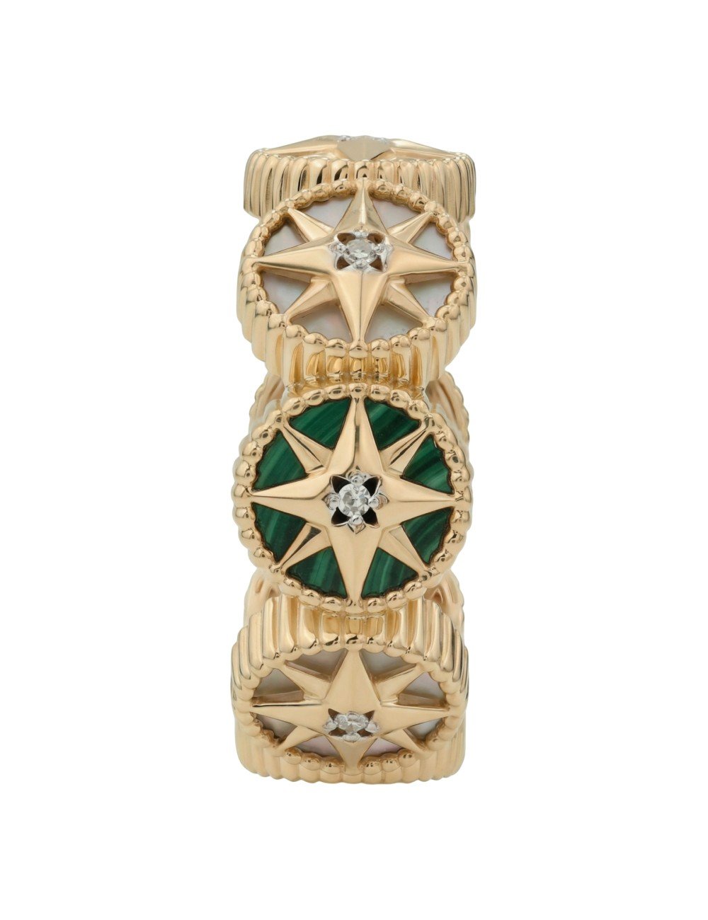 Кольцо из золота c бриллиантами, малахитом и перламутром