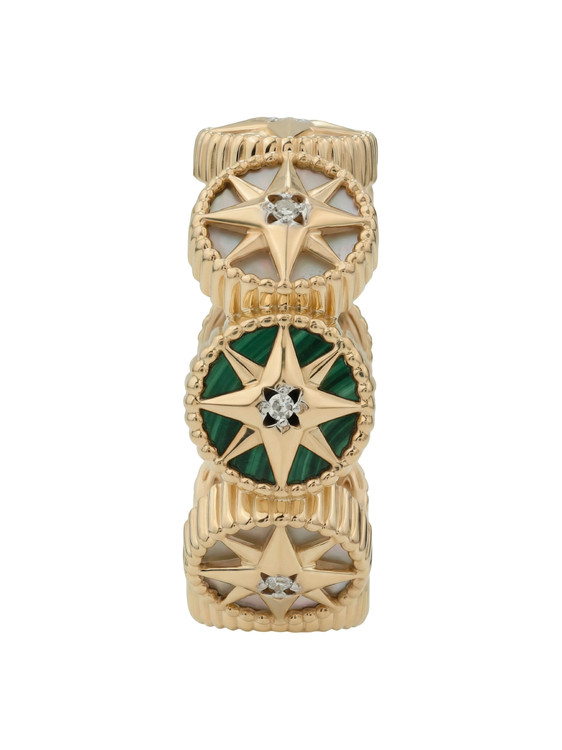 Кольцо из красного золота 585 пробы c бриллиантами, малахитом и перламутром