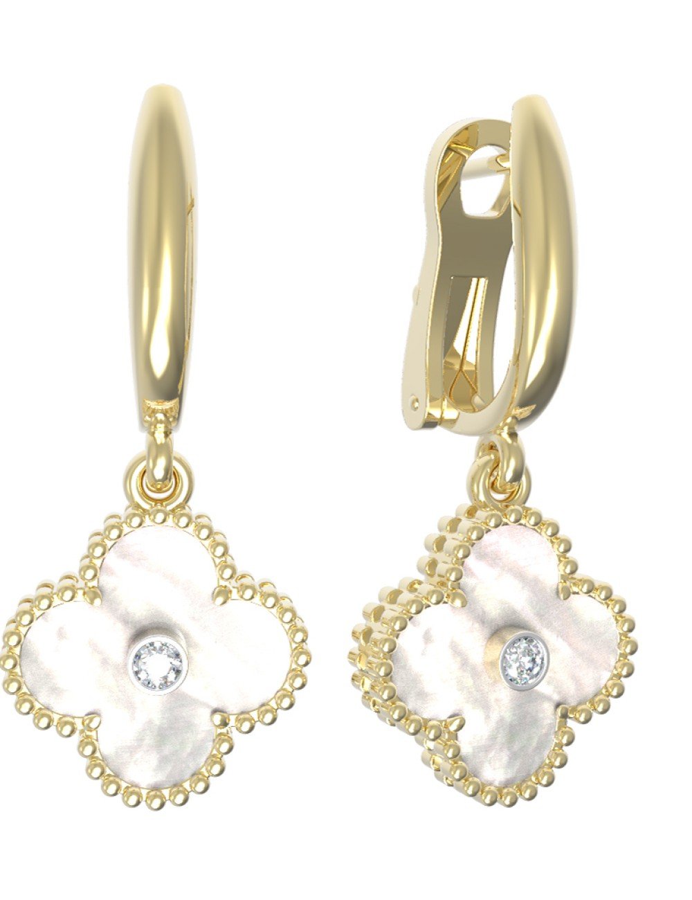 Серьги из лимонного золота c бриллиантами и перламутром