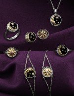 Кольцо из белого золота c бриллиантами, ониксом и перламутром