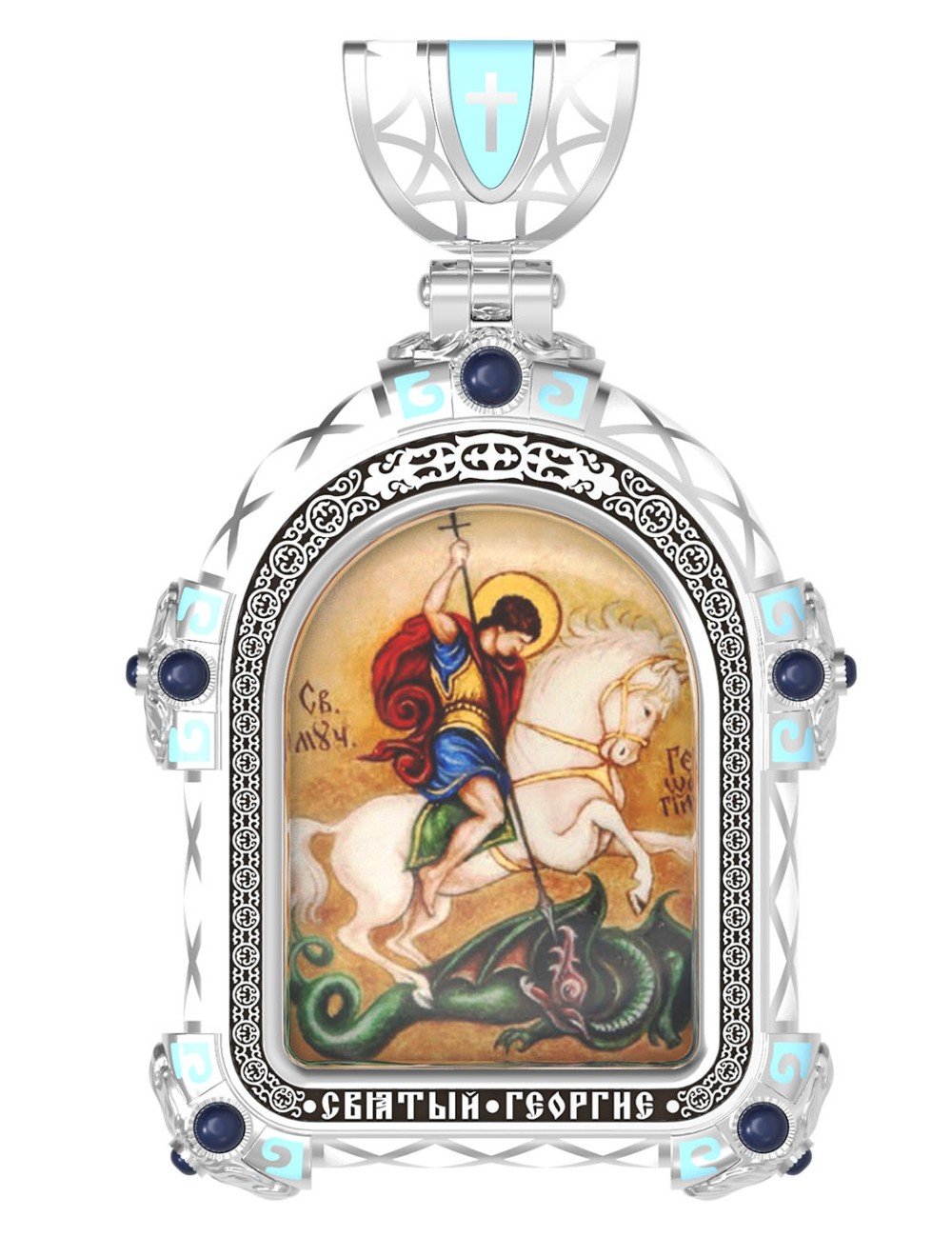 Образок из белого золота c эмалью, иконописью и темперой