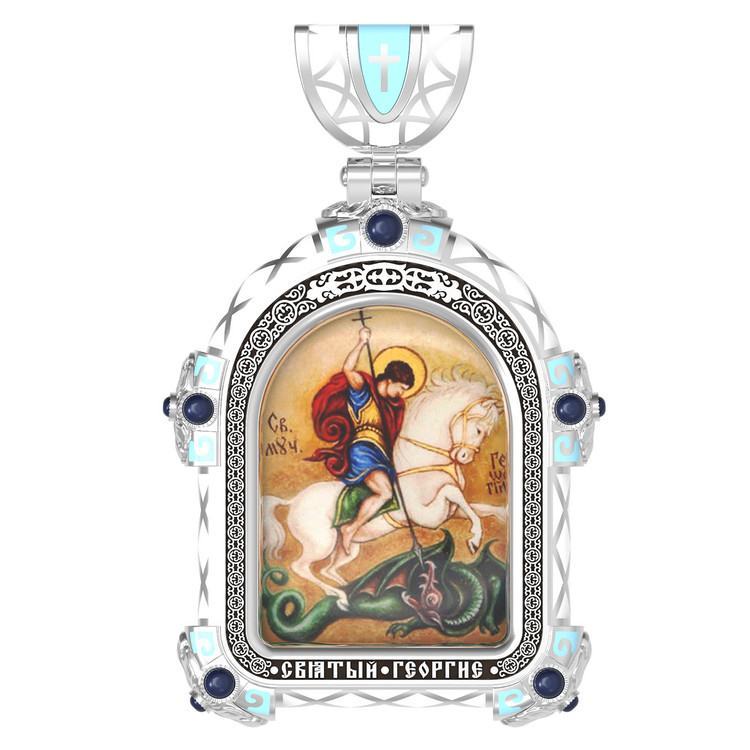 Нательная икона из белого золота 585 пробы c эмалью, иконописью и темперой