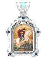 Образок из белого золота c эмалью, иконописью и темперой