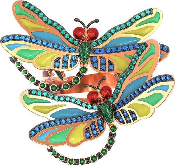 Кольцо из красного золота 585 пробы c сапфиром, изумрудом и эмалью