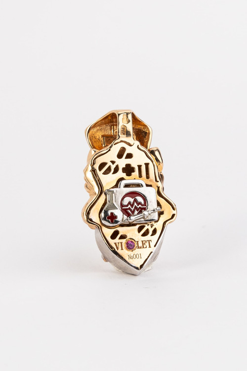 Подвеска из красного золота 585 пробы c эмалью, бриллиантами и рубином