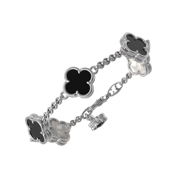 Браслет из белого золота 585 пробы c ониксом и перламутром