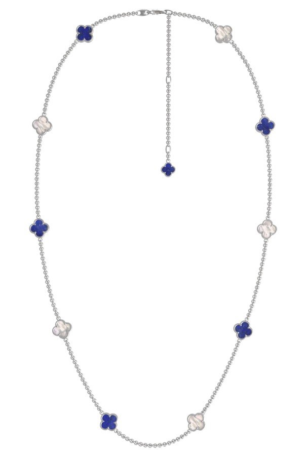 Колье из белого золота c лазуритом и перламутром