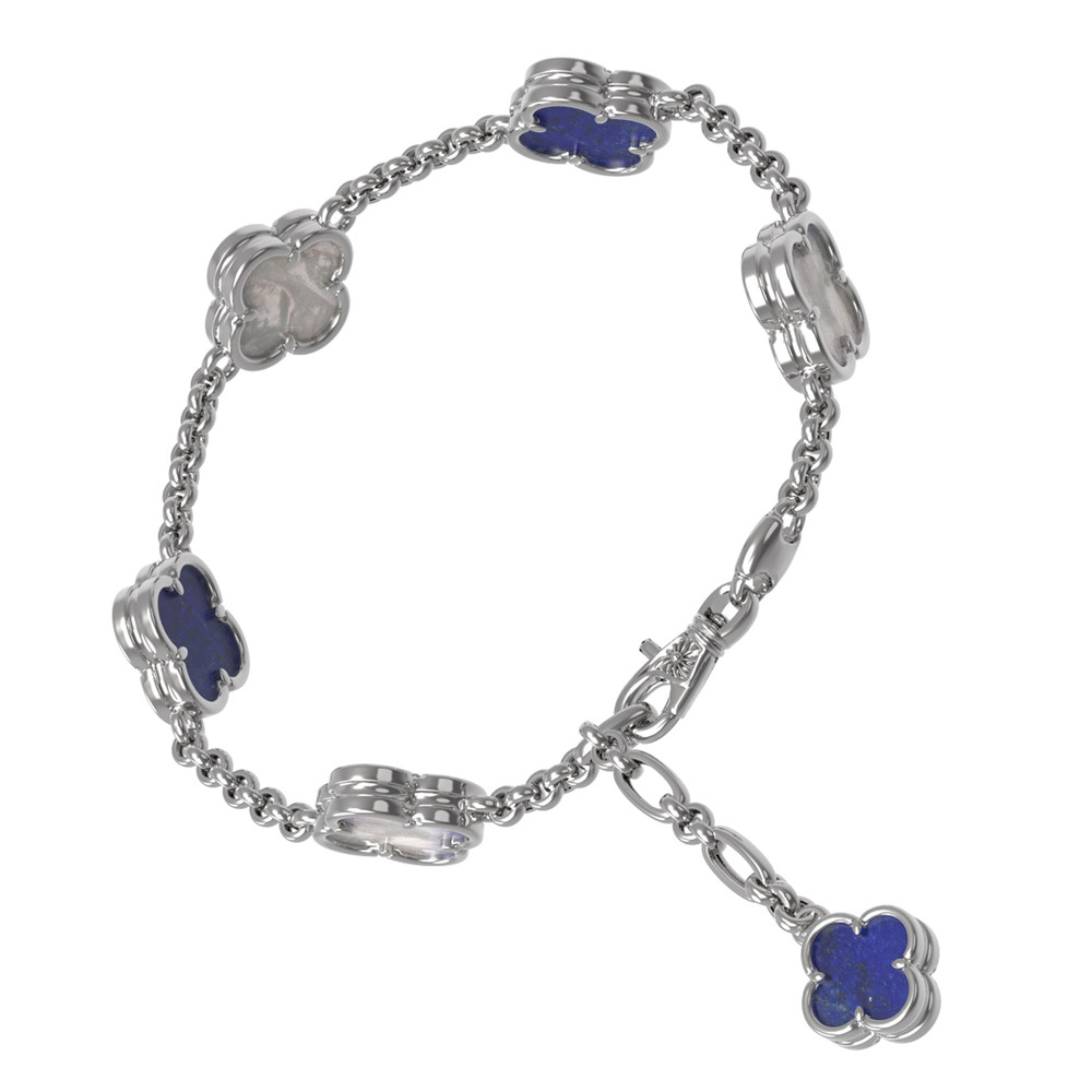 Браслет из белого золота 585 пробы c лазуритом и перламутром