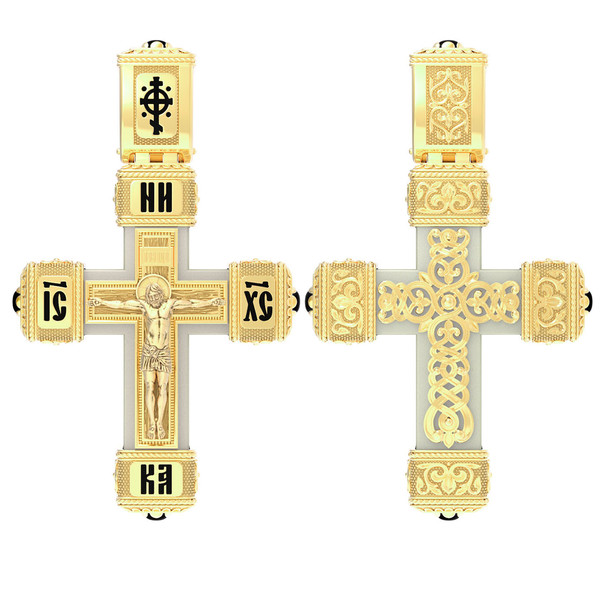 Крест из лимонного золота 585 пробы c эмалью, ониксом и бивнем мамонта