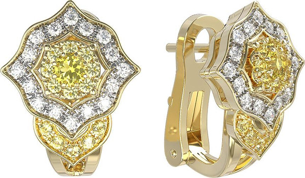 Серьги из лимонного золота 585 пробы c бриллиантами и сапфиром