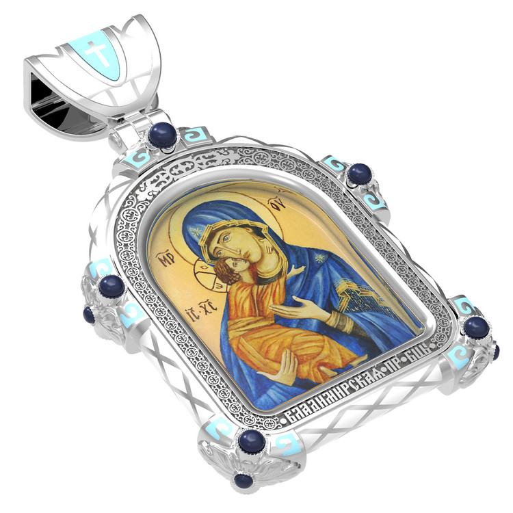 Нательная икона из белого золота 585 пробы c эмалью, иконописью и темперой