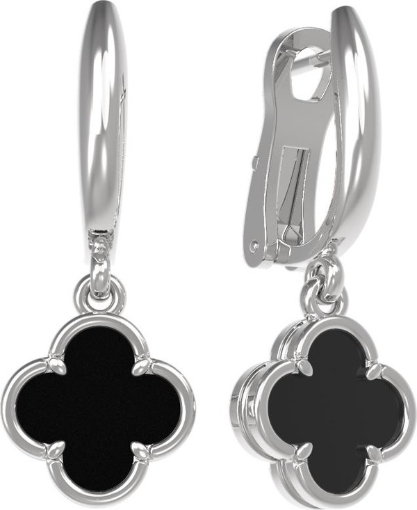 Серьги из белого золота 585 пробы c ониксом