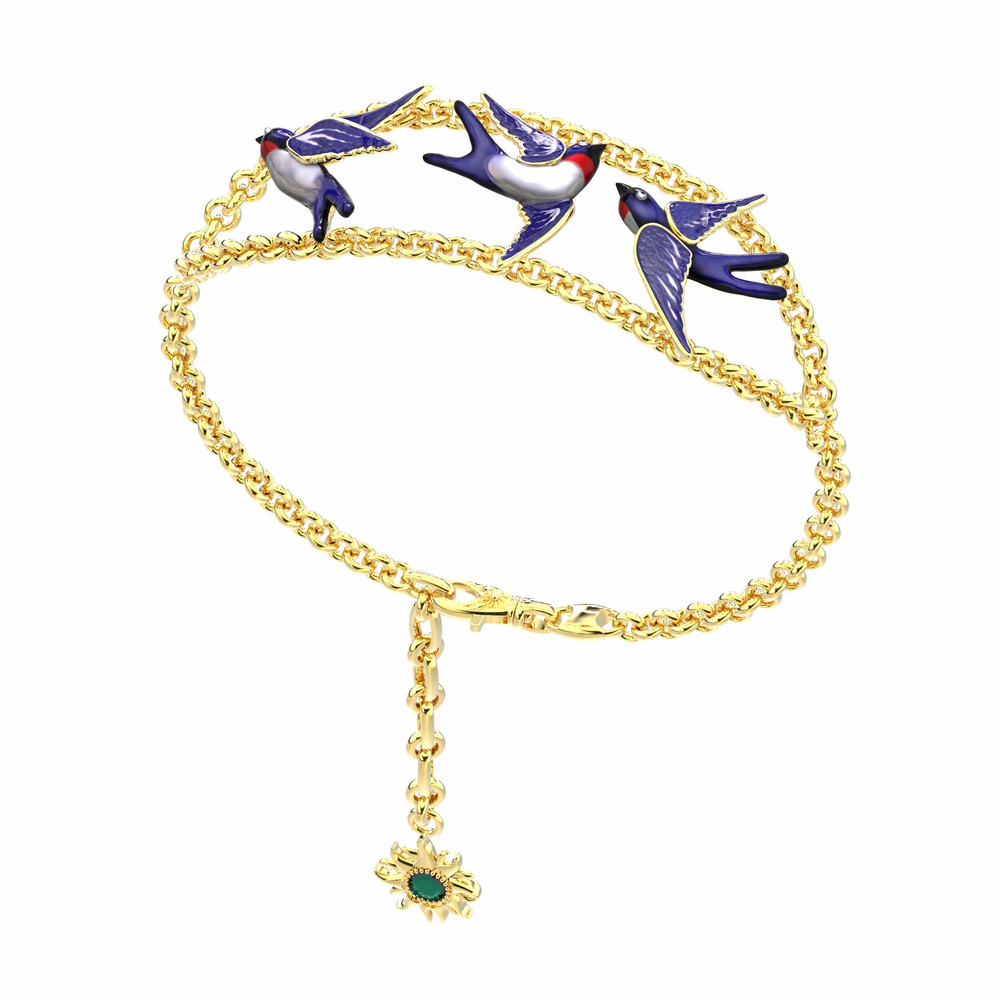 Браслет из лимонного золота 585 пробы c эмалью и топазом London