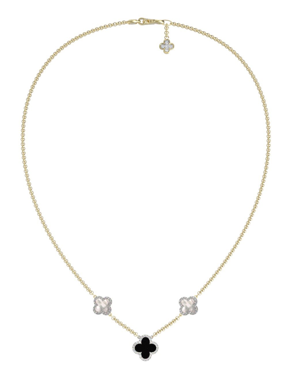 Колье из лимонного золота c бриллиантами, ониксом и перламутром