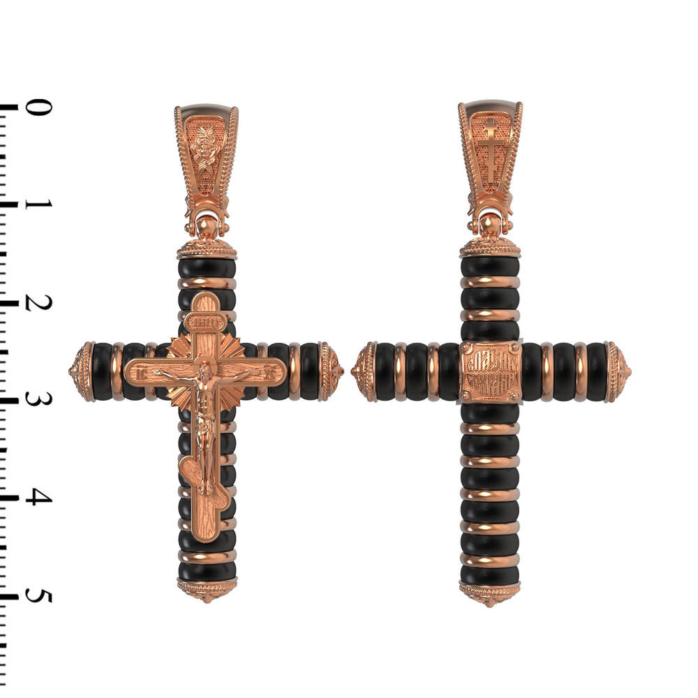 Крест из красного золота 585 пробы c ониксом