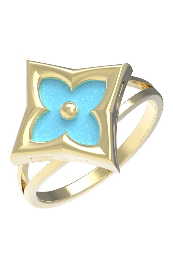 Кольцо из лимонного золота c бирюзой