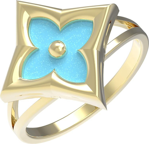 Кольцо из лимонного золота 585 пробы c бирюзой