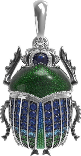 Подвеска из белого золота c эмалью, фианитом и сапфиром