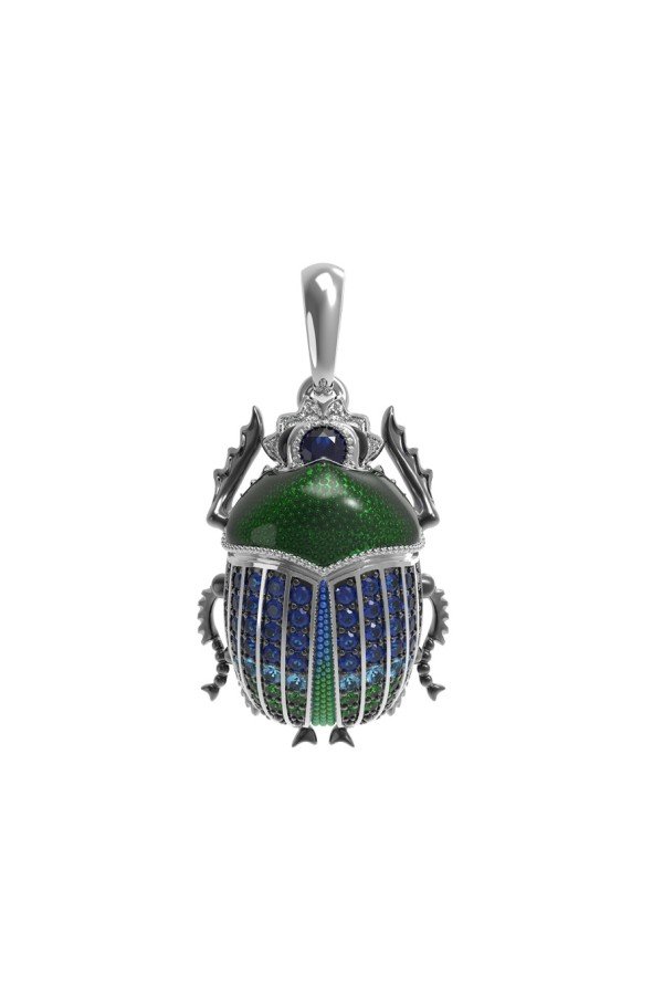 Подвеска из белого золота c эмалью, фианитом и сапфиром