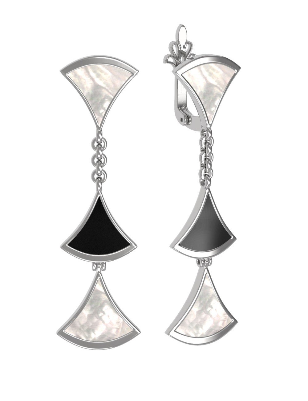 Серьги из белого золота c ониксом и перламутром