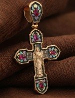 Крест из золота c эмалью и рубином