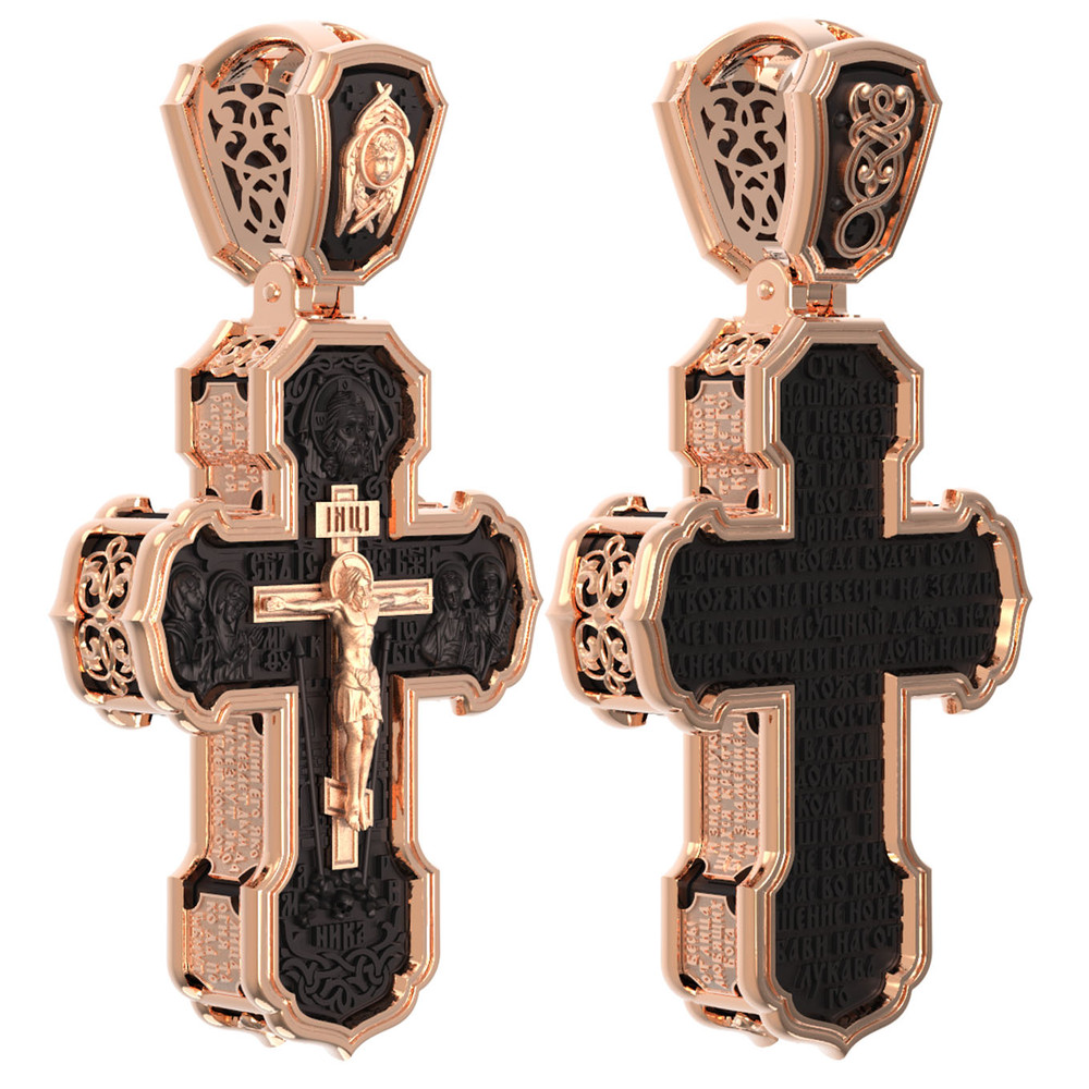 Крест из красного золота 585 пробы c эбеновым деревом