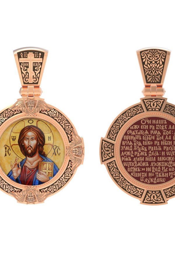 Образок из золота c эмалью, иконописью и темперой