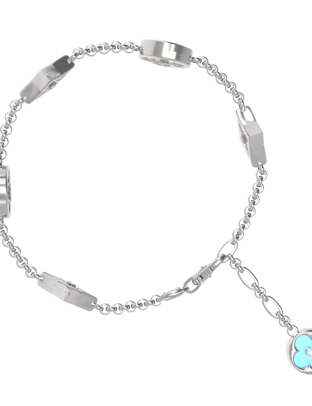 Браслет из белого золота c бриллиантами, бирюзой и перламутром