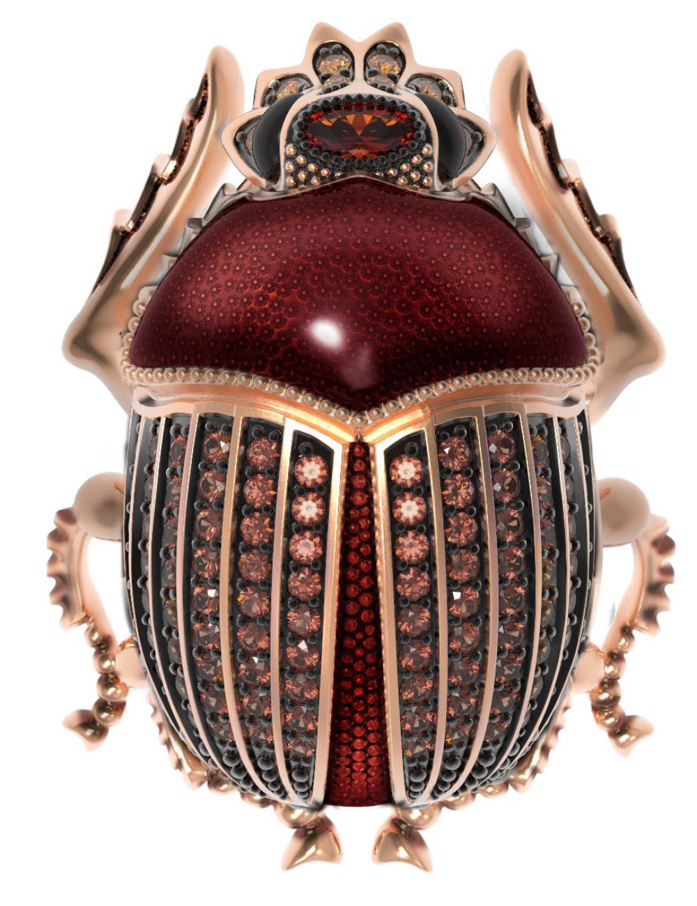 Брошь из золота c эмалью, фианитом и гранатом