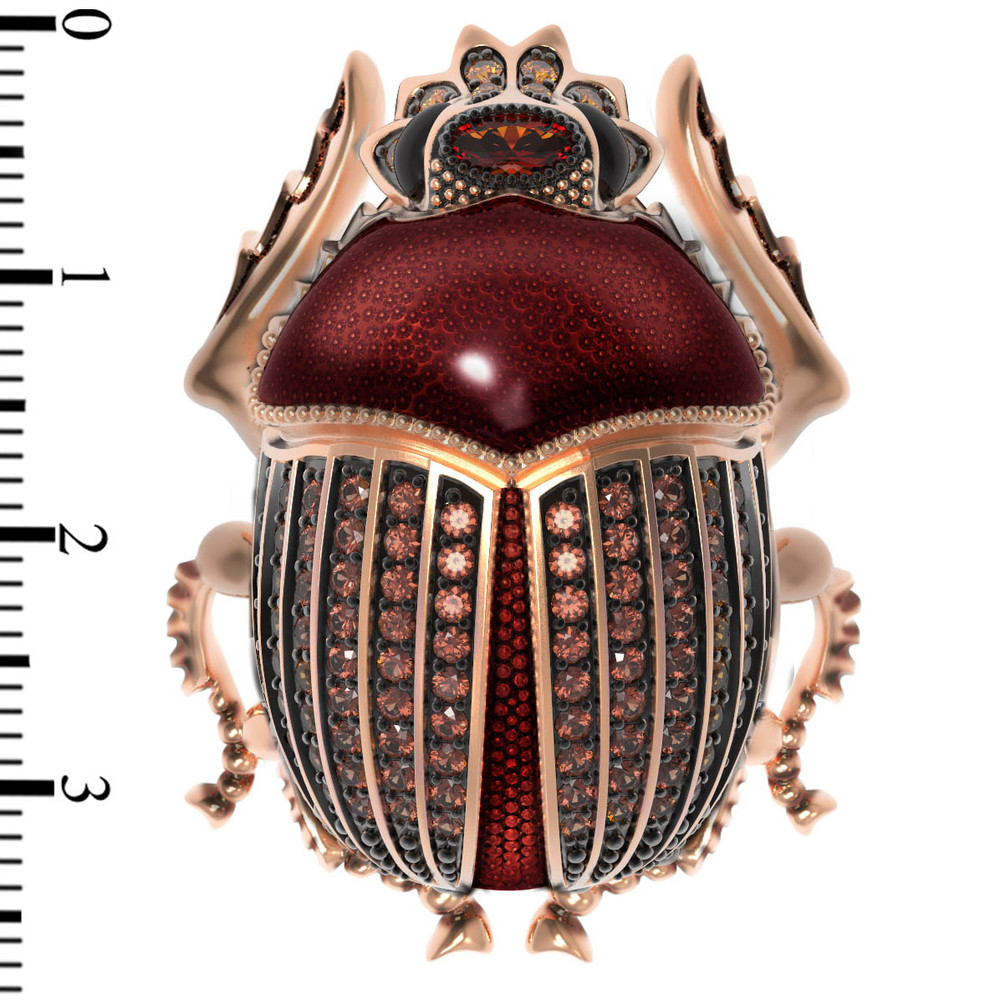 Брошь-подвеска из красного золота 585 пробы c эмалью, фианитом и гранатом