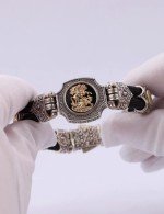 Браслет из серебра 925 пробы и золота 750 пробы c ониксом и шёлковым шнурком