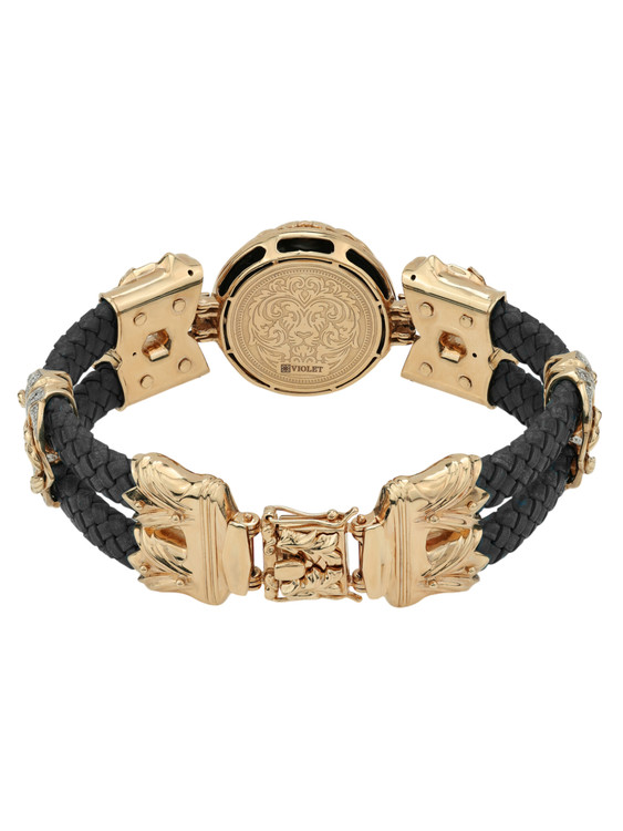 Браслет из красного золота 585 пробы c эмалью, бриллиантами, шнурком и ониксом