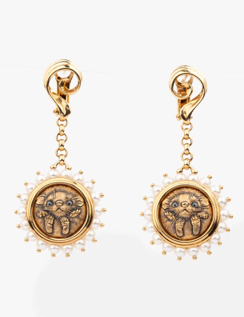 Серьги из золота c эмалью и жемчугом