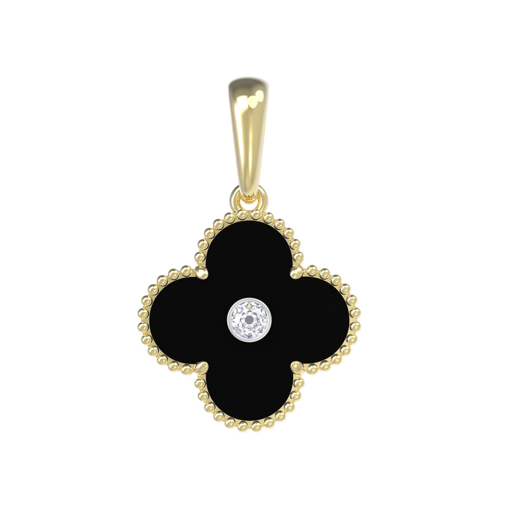 Подвеска из лимонного золота 585 пробы c бриллиантами и ониксом