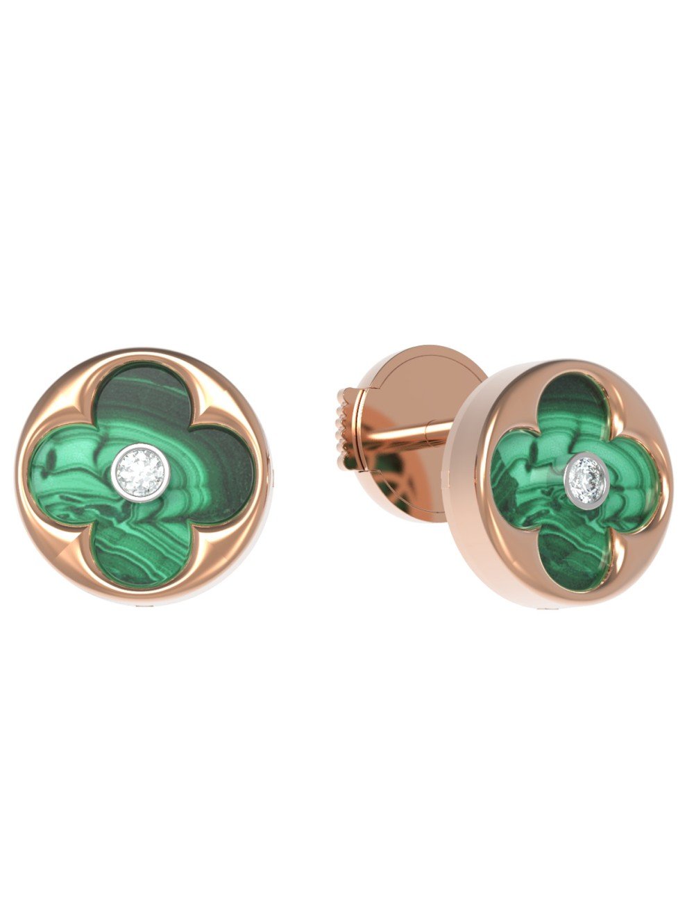 Серьги из золота c бриллиантами и малахитом