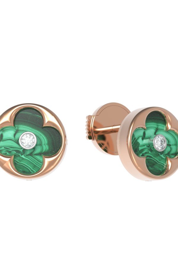 Серьги из золота c бриллиантами и малахитом