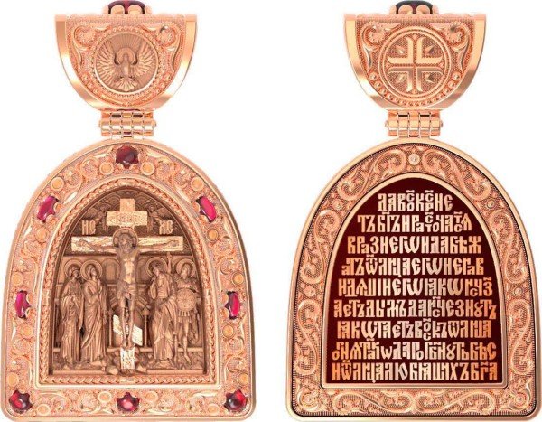 Образок из золота c эмалью и рубином