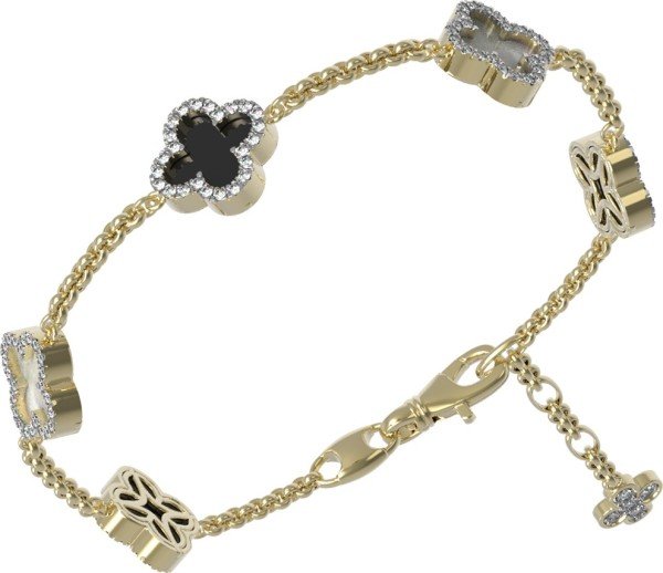 Браслет из лимонного золота c бриллиантами, ониксом и перламутром