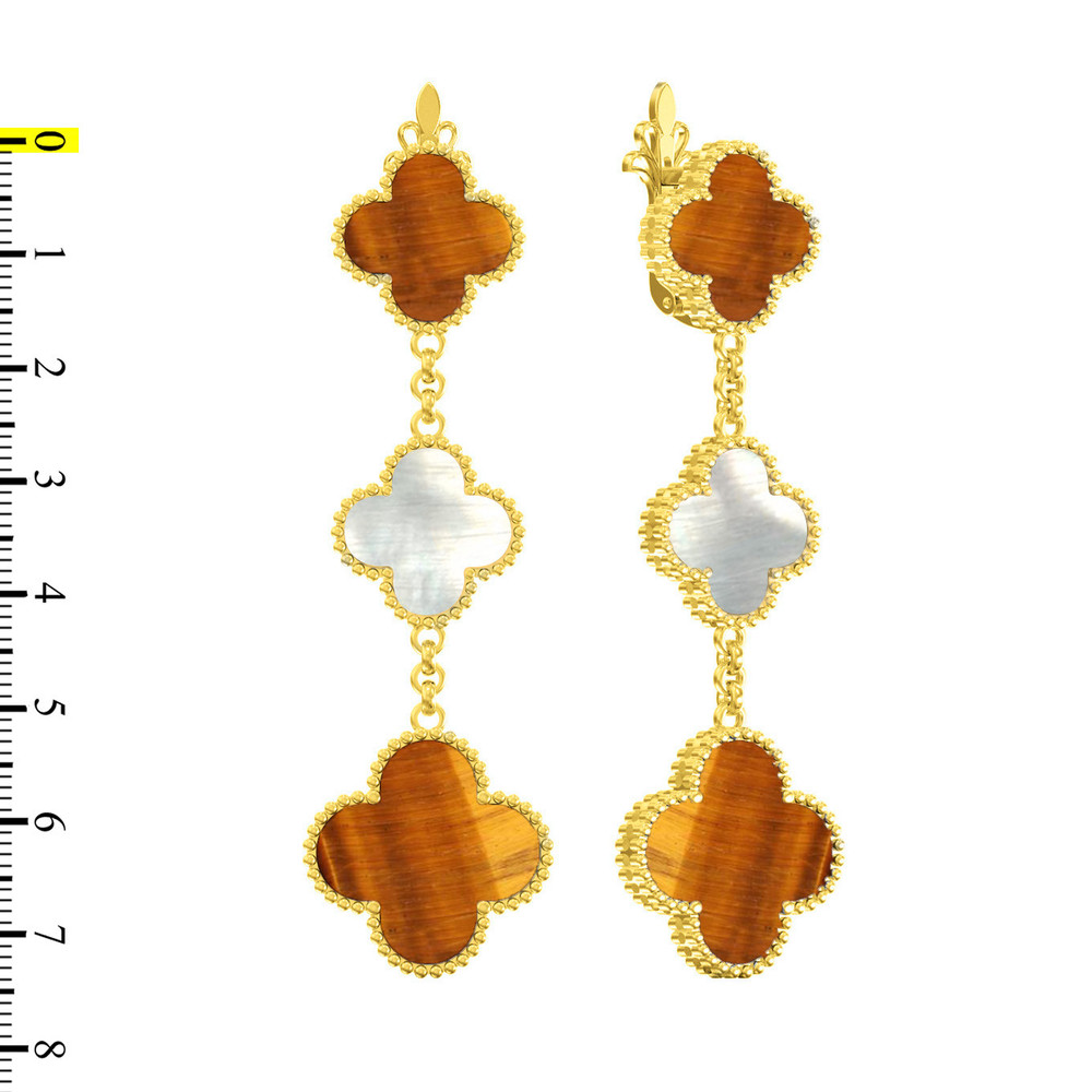 Серьги из лимонного золота 585 пробы c тигровым глазом и перламутром