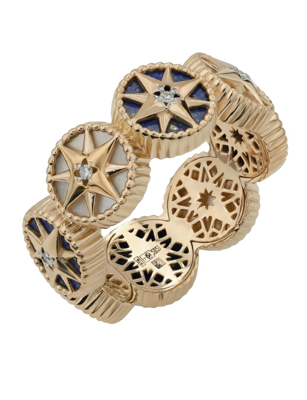 Кольцо из золота c бриллиантами, лазуритом и перламутром