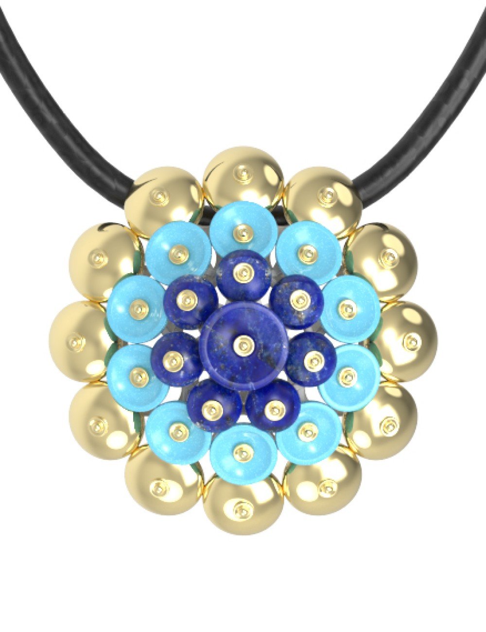 Подвеска из лимонного золота c бирюзой и лазуритом